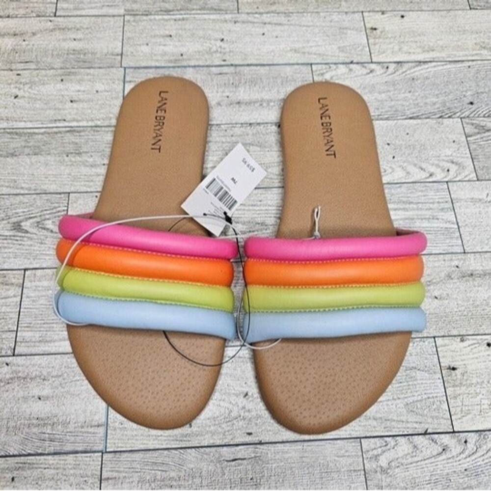 NWT Lane Bryant Slip-On Rainbow Sandals, Size 7W